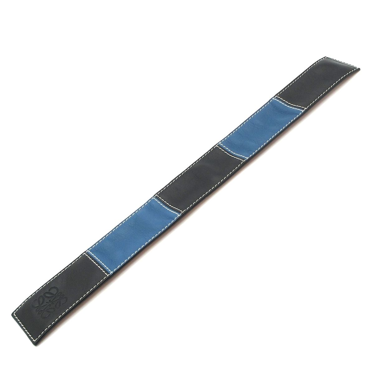 【美品】LOEWE スラップブレスレット　ブルー LOEWE(ロエベ) ブレスレット スラップブレスレット レザー 黒×ブルー