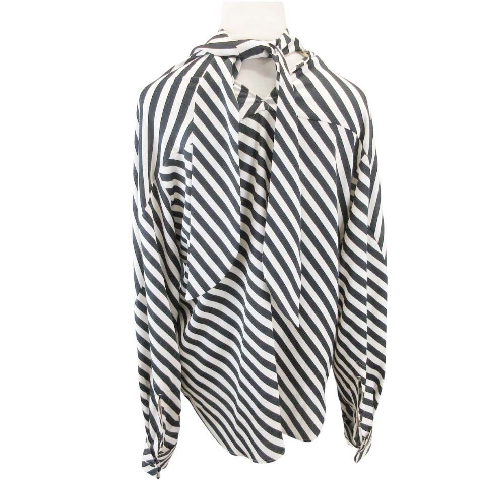 美品 HYKE ハイク 24aw ストライプ バックリボン サテンブラウス シャツ カットソー 長袖 1 白 ホワイト 黒 ブラック レディース 古着 中古 USED 美品 HYKE ハイク 24aw ストライプ バックリボン サテンブラウス