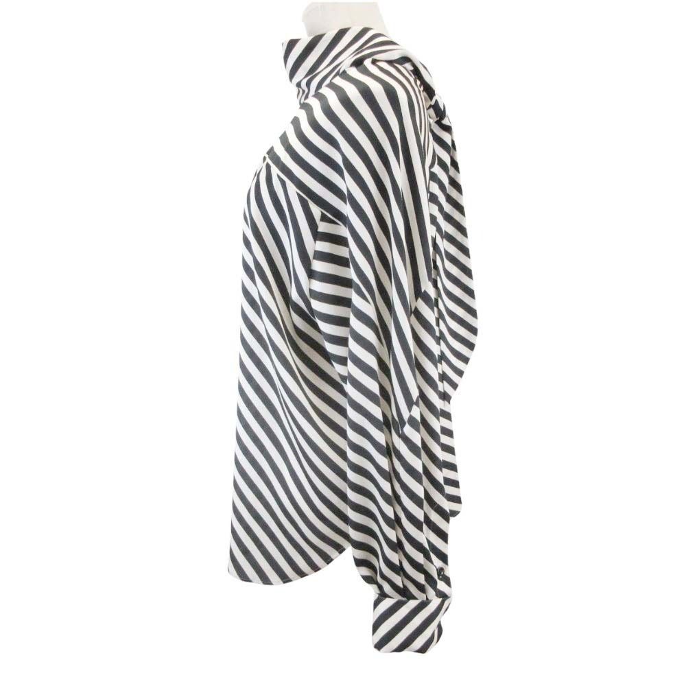 美品 HYKE ハイク 24aw ストライプ バックリボン サテンブラウス シャツ カットソー 長袖 1 白 ホワイト 黒 ブラック レディース 古着 中古 USED 美品 HYKE ハイク 24aw ストライプ バックリボン サテンブラウス