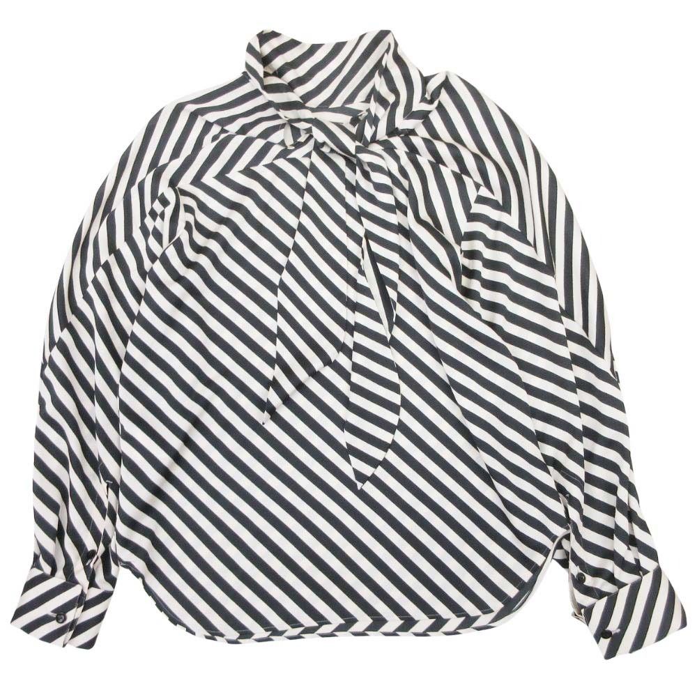 美品 HYKE ハイク 24aw ストライプ バックリボン サテンブラウス シャツ カットソー 長袖 1 白 ホワイト 黒 ブラック レディース 古着 中古 USED 美品 HYKE ハイク 24aw ストライプ バックリボン サテンブラウス