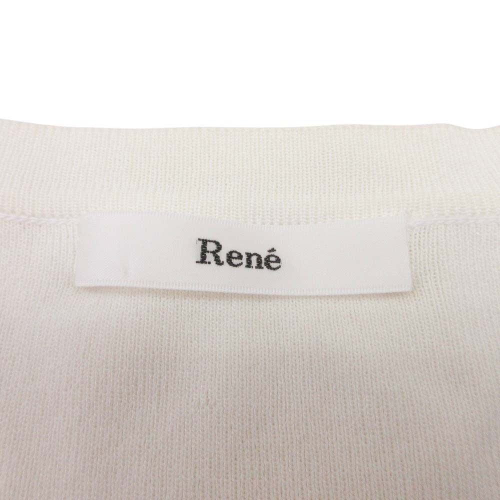 良品 Rene ルネ ニット ボレロ カーディガン 羽織 クロップド ショート ボタンレス 七分袖 34 アイボリー オフホワイト 白 レディース 古着 中古 USED René - 良品 Rene ルネ ニット ボレロ カーディガン 羽織 クロップド