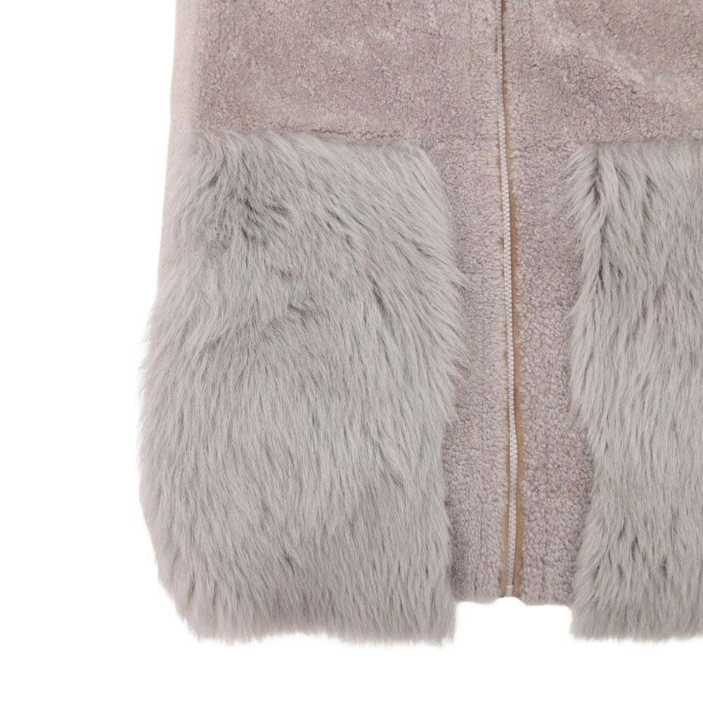 美品 Lisa Conte リサコンテ ムートンベスト フーデッド ロングジレ 羊革ムートン カシミヤブレンド ベスト 40 グレージュ レディース 古着 中古 USED 美品 Lisa Conte リサコンテ ムートンベスト フーデッド ロングジレ 羊