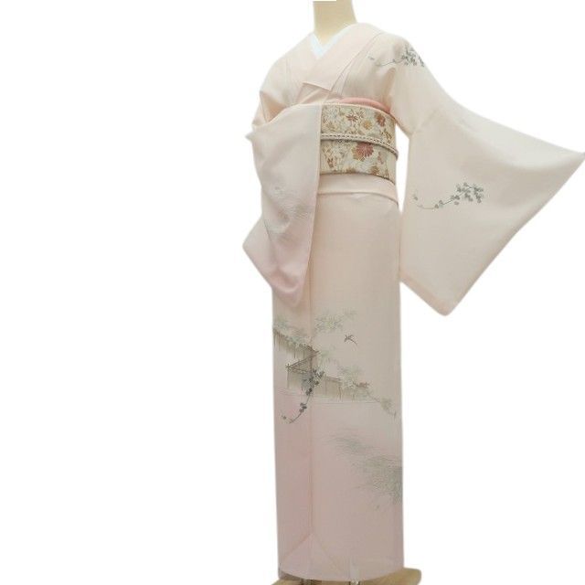 美品 夏着物 絽 トールサイズ“夏のしじまに序章開く唐花や鳳凰”訪問着N-18 百華❀Y4850◇美品 洗える夏着物 絽 蔦 鳳凰 トールサイズ 訪問着 単品