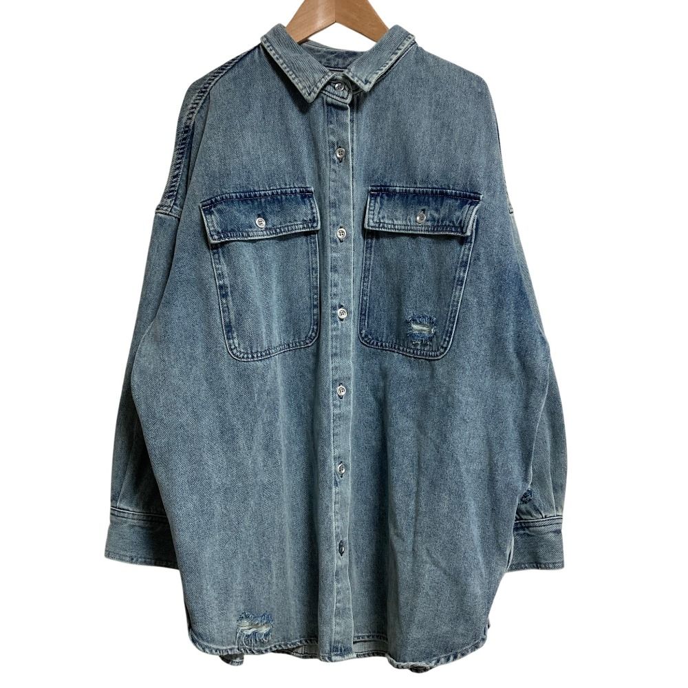美品 LOUNGEDRESS ラウンジドレス ダメージ オーバーサイズ デニムシャツ LDZ1032204A0001 サイズF インディゴブルー レディース 古着 中古 USED 美品 LOUNGEDRESS ラウンジドレス ダメージ オーバーサイズ デニム
