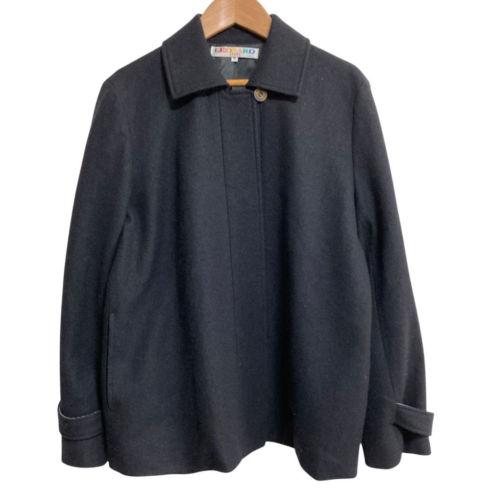 美品 LEONARD SPORT レオナール スポーツ カンカンストレッチ カーディガン 38サイズ ネイビー レディース 古着 中古 USED SPORT LEONARD 美品 ショート ロゴ刺繡 L