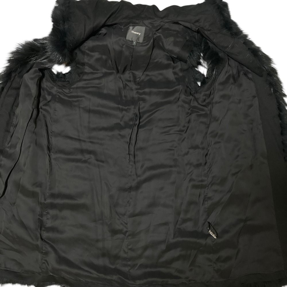 良品 Theory セオリー フォックスファー フーデッド ロングベスト S ブラック レディース 古着 中古 USED 良品 Theory セオリー フォックスファー フーデッド ロングベスト S