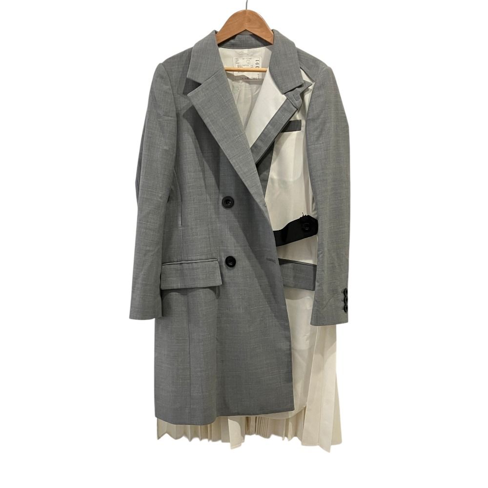 美品 SACAI サカイ バックプリーツ スーツドッキング コート 21-05391
