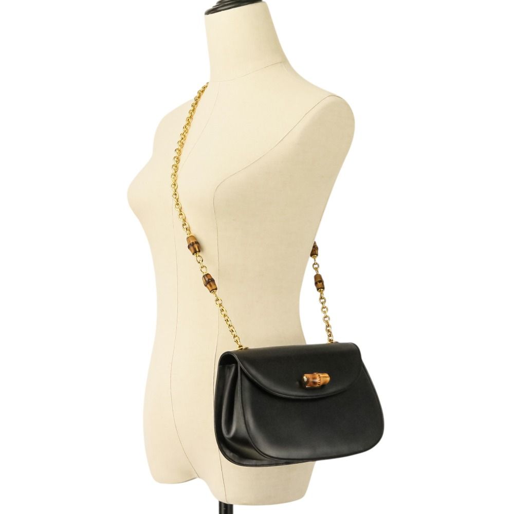 GUCCI グッチ バンブー ターンロック チェーン ショルダーバッグ 001 115 1497 ブラック レディース 古着 中古 USED GUCCI（グッチ） バンブー ターンロック チェーン ショルダーバッグ