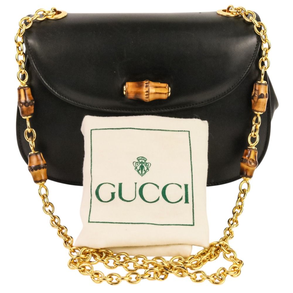 GUCCI グッチ バンブー ターンロック チェーン ショルダーバッグ 001 115 1497 ブラック レディース 古着 中古 USED GUCCI - GUCCI グッチ バンブー ターンロック チェーン ショルダー