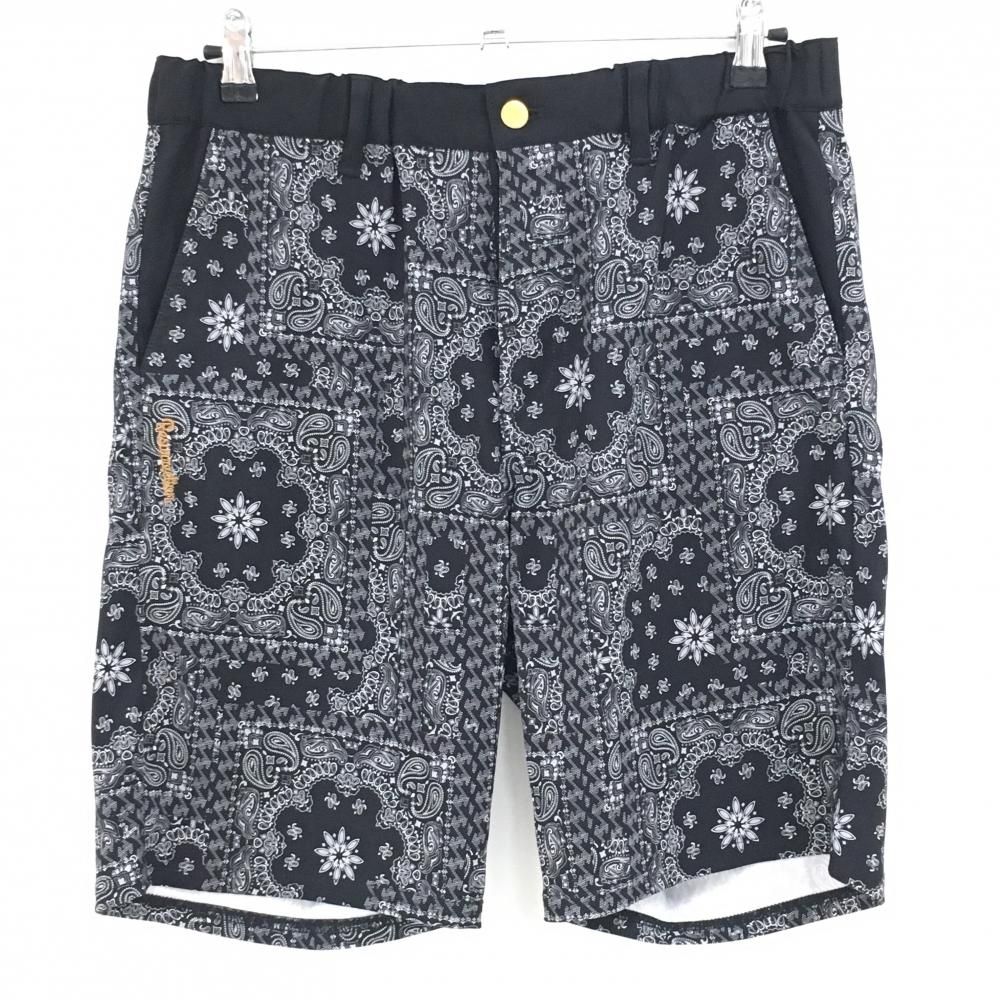【売り尽くし 値下げ対応】 レザレクション 幾何学模様 ハーフパンツ M 超美品】レザレクション ハーフパンツ 黒×白 総柄 メンズ L ゴルフ