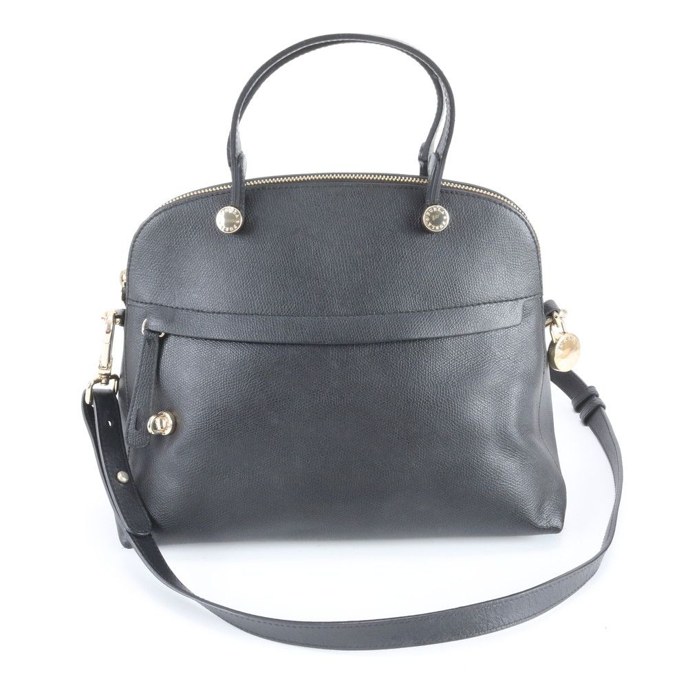 美品】フルラ パイパー 2way トートバッグ ショルダーバッグ 黒 レザー 