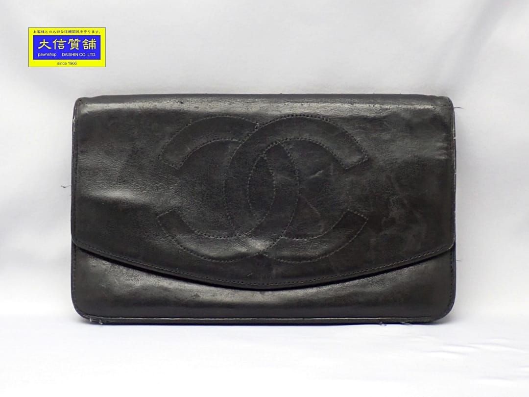 早い者勝ち 美品 CHANEL シャネル 長財布 二つ折り がま口 キャビア 黒