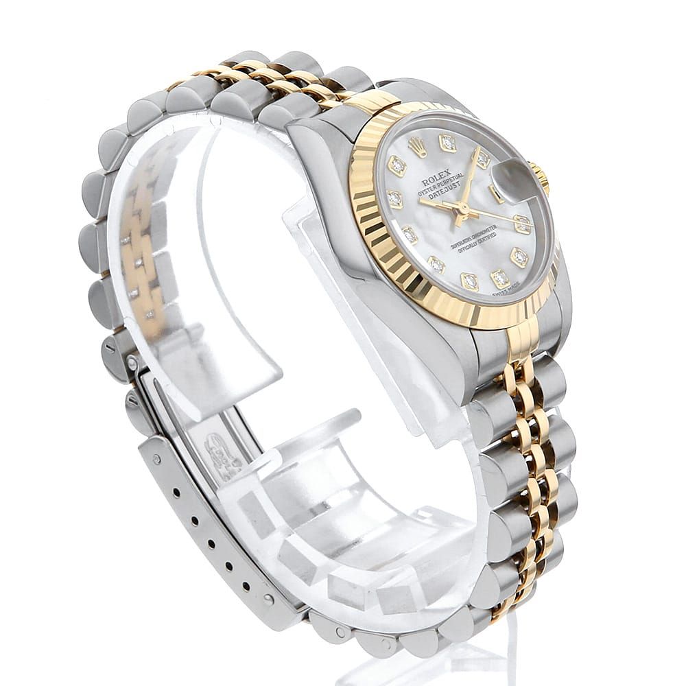 ロレックス デイトジャスト 10Pダイヤ 79173NG ホワイトシェル K番 レディース 中古 腕時計 楽天市場】ROLEX ロレックス デイトジャスト 10Pダイヤモンド ホワイト