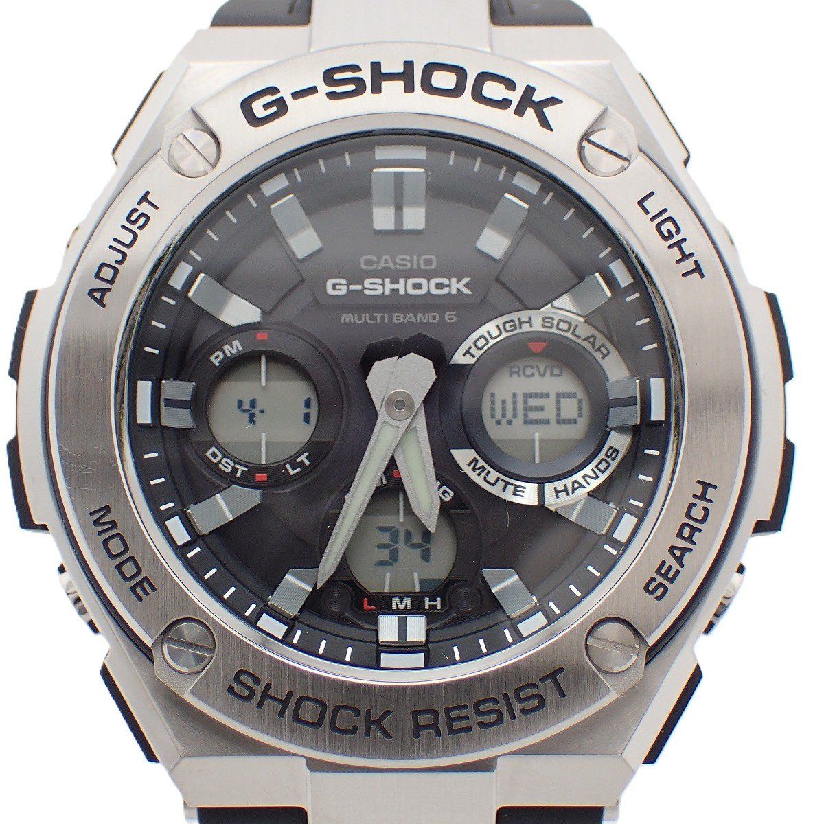 美品】カシオ G-SHOCK Gスチール ソーラー電波 アナデジモデル メンズ 