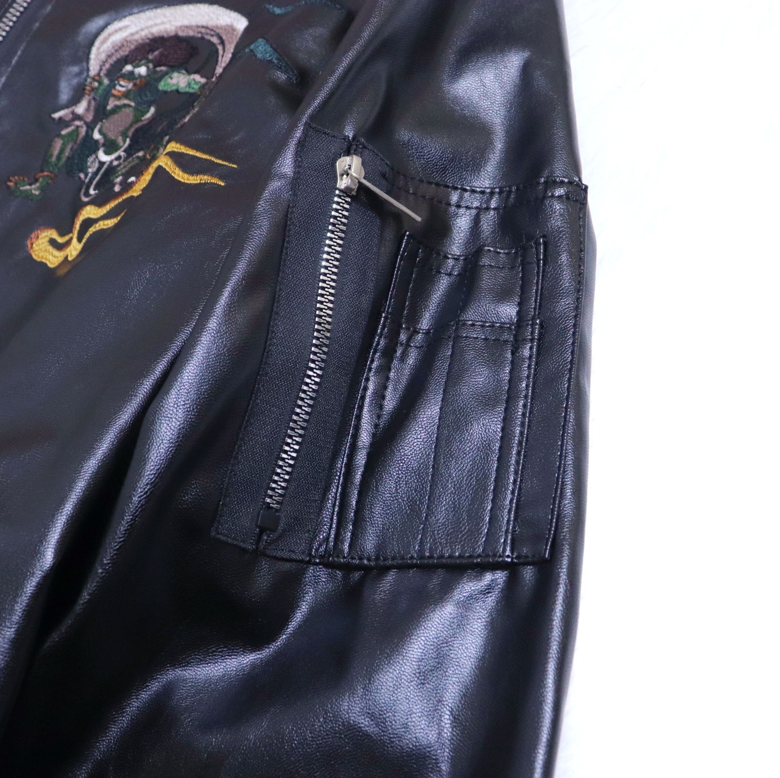 UABONI ユアボニ 風神 雷神 刺繍 フェイクレザー ジャケット 52サイズ
