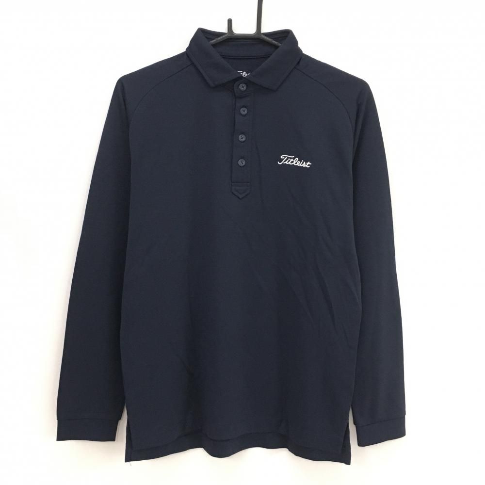 [Good Condition] Titleist Long Sleeve Polo Shirt Heather Navy Logo Embroidery Mens L Golf Wear TITLEIST