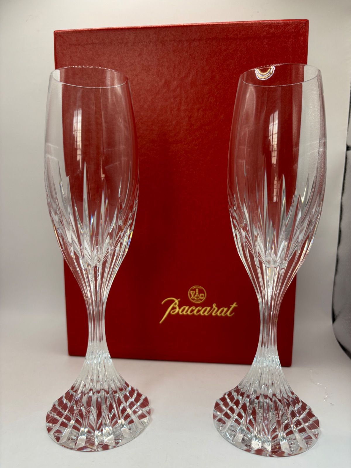 中古】Baccarat バカラ （マッセナ）ペア シャンパン フルート グラス 