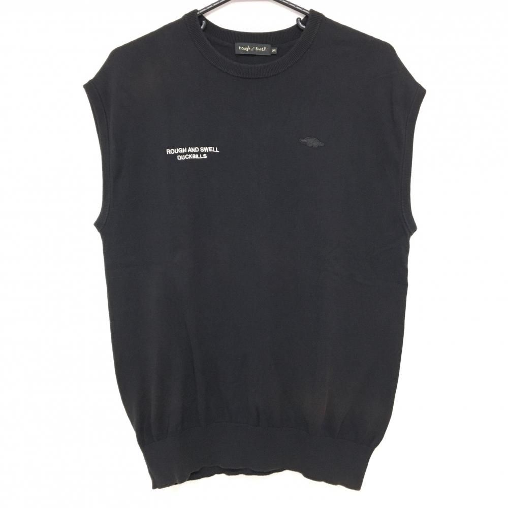 ラフアンドスウェル ニットベスト 黒×白 コットン100％ ロゴ
