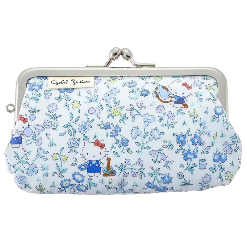 【新品】 がま口 ミニポーチ ハローキティ サンリオキャラクターズ リバティプリント 花柄 小さめ 化粧ポーチ 可愛い おしゃれ 日本製 ハローキティ プレイグラウンド ブルー 1