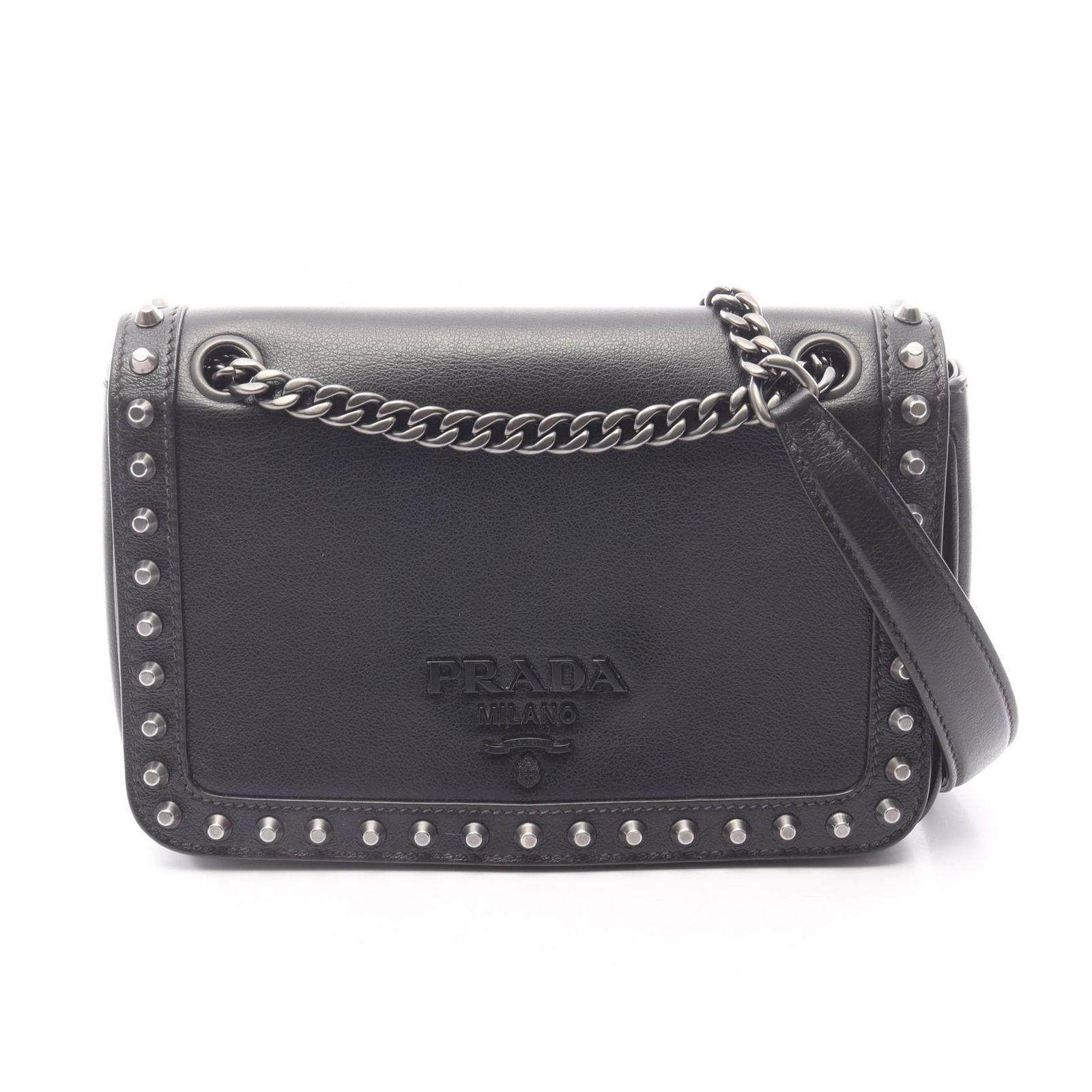 プラダ PRADA GLACE'CALF ショルダーバッグ バッグ レザー レディース ブラック系 1BD147 【中古】 PRADA - プラダ PRADA GLACE'CALF ショルダーバッグ バッグ レザー