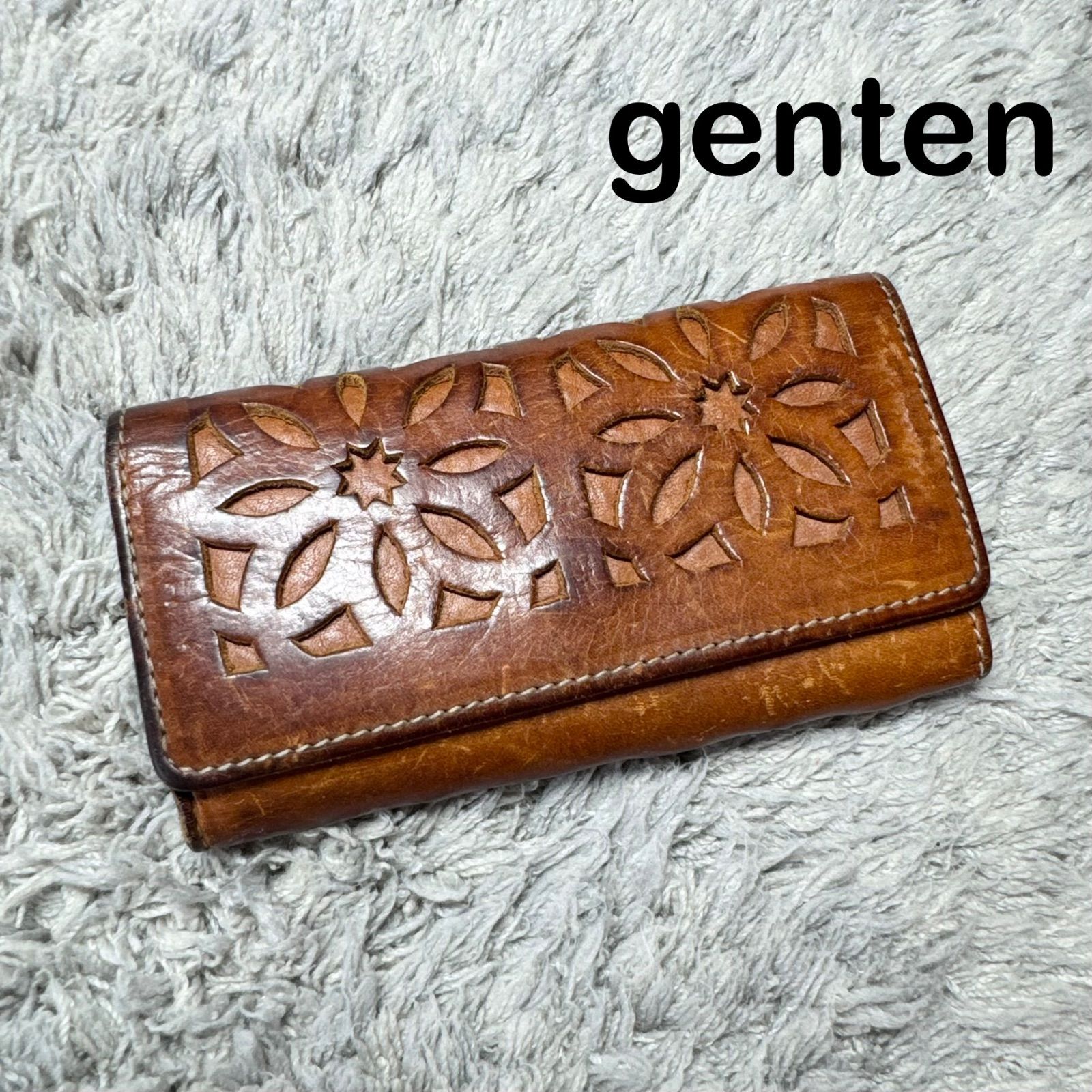 genten レザー カットワーク キーケース ブラウン 牛革 genten ゲンテン キーケース 本革 レザー カットワーク ブラウン