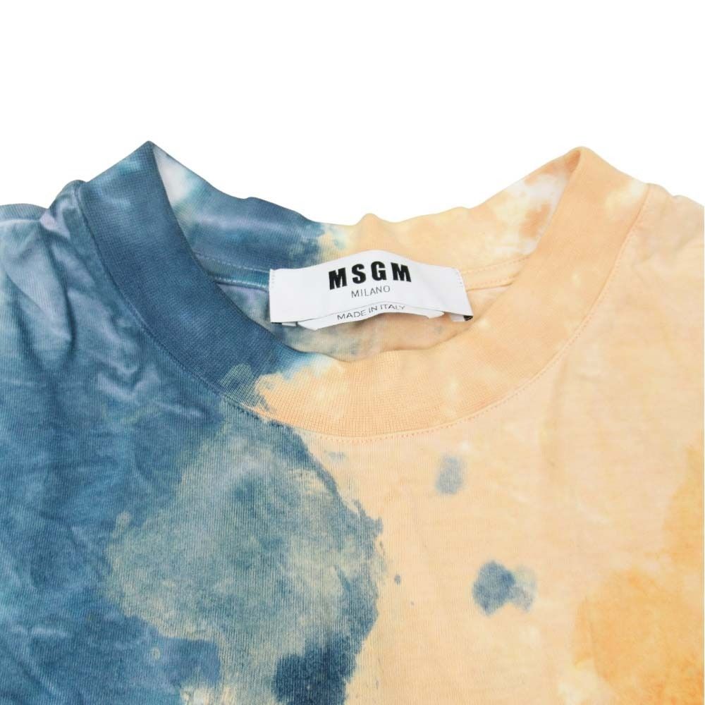 美品 20ss MSGM エムエスジーエム タイダイ ロゴプリント Tシャツ オーバーサイズ 半袖 カットソー XS 白 マルチカラー メンズ レディース 古着 中古 USED 美品 20ss MSGM エムエスジーエム タイダイ ロゴプリント Tシャツ