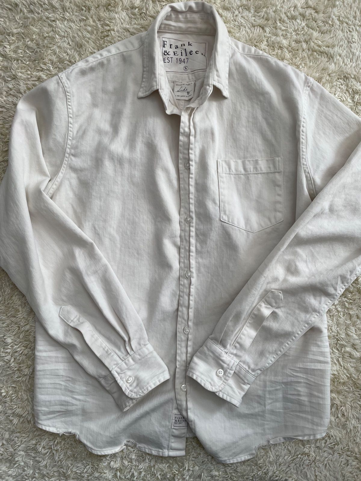 【美品】Frank&Eileen LUKE/ST WCD ダメージ加工 白シャツ 美品】USA製 Frank&Eileen LUKE/ST WCD ダメージ加工 フランク