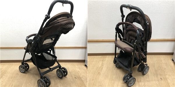 ss8529　コンビ A型ベビーカー 4輪 対面式 ブラウンジルコン 折りたたみ 自立 combi XY-500 ホワイトレーベル ディアクラッセ 茶 オート4キャス 1か月～ バスケット付 ベビーカー 中古 ss8529 【中古】 コンビ A型ベビーカー 4輪 対面式 ブラウンジルコン