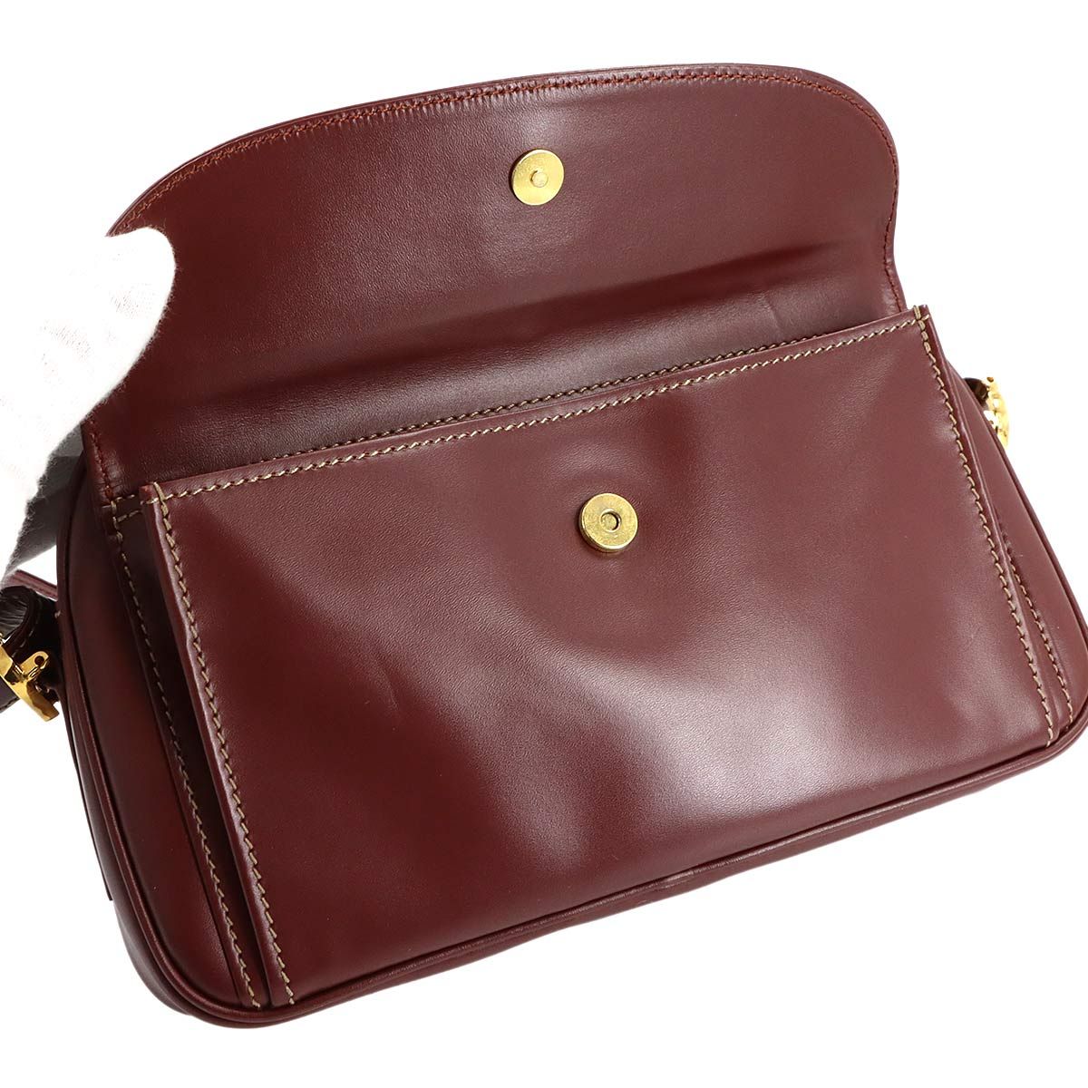 新品同様 カルティエ Cartier マストライン ショルダー バッグ レザー ボルドー ゴールド 金具 Must Line Shoulder Bag 90319959 新品同様 カルティエ Cartier マストライン ショルダー バッグ レザー