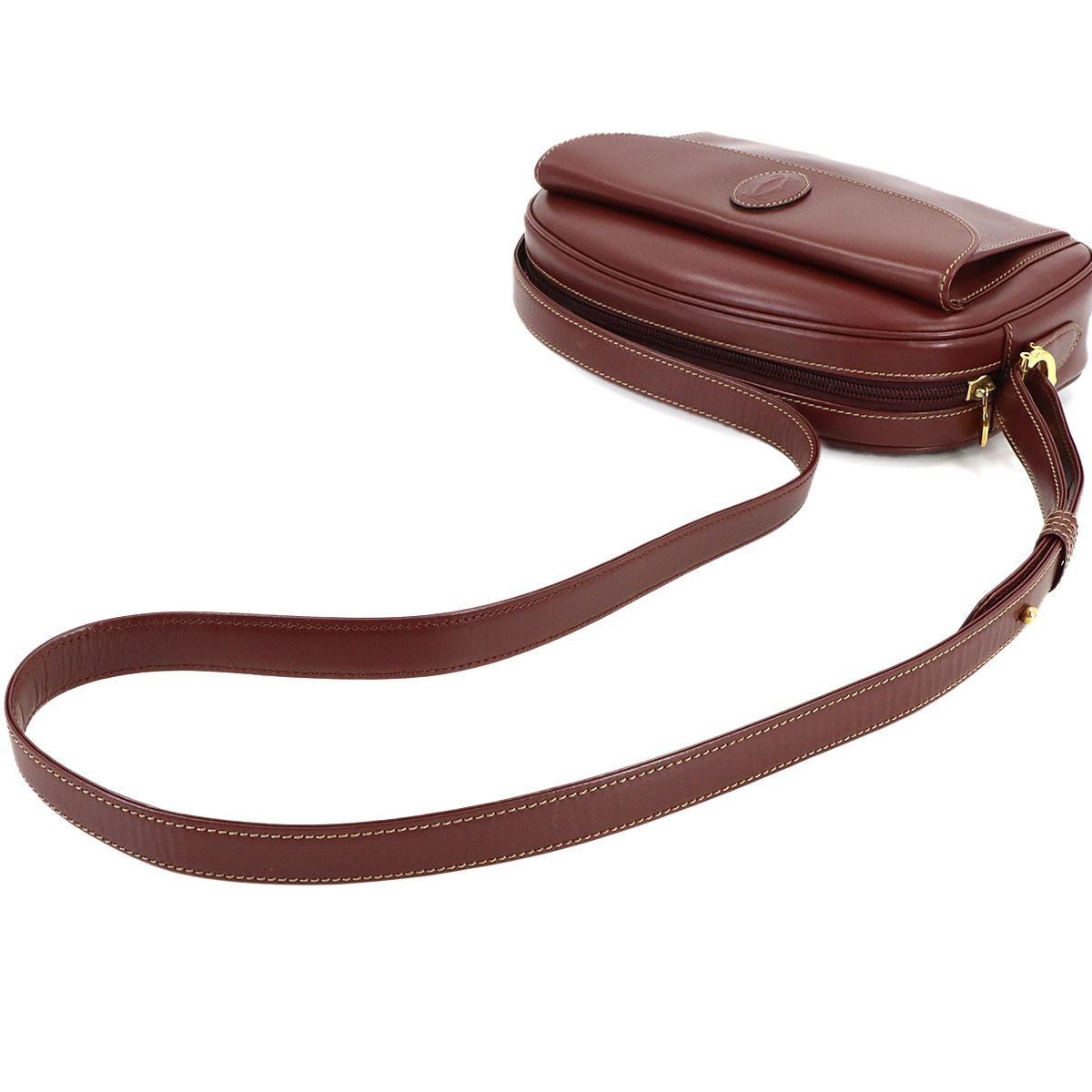 新品同様 カルティエ Cartier マストライン ショルダー バッグ レザー ボルドー ゴールド 金具 Must Line Shoulder Bag 90319959 新品同様 カルティエ Cartier マストライン ショルダー バッグ レザー