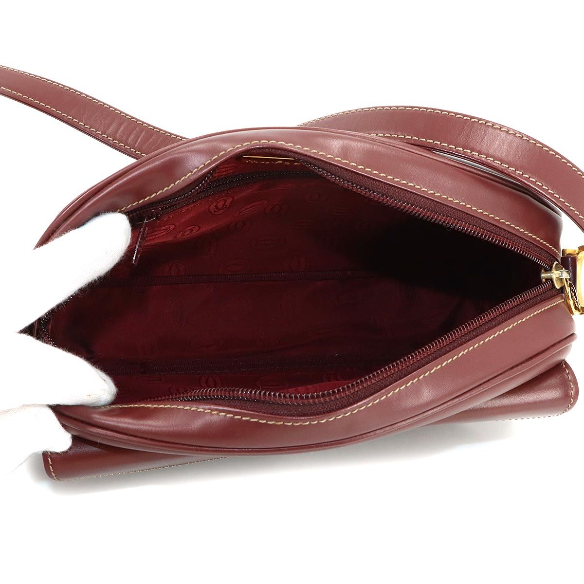 新品同様 カルティエ Cartier マストライン ショルダー バッグ レザー ボルドー ゴールド 金具 Must Line Shoulder Bag 90319959 新品同様 カルティエ Cartier マストライン ショルダー バッグ レザー
