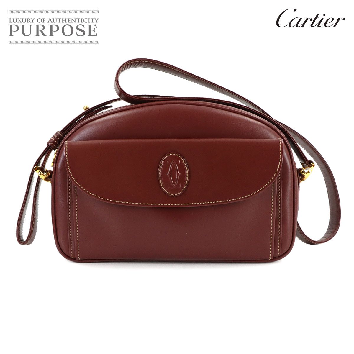 新品同様 カルティエ Cartier マストライン ショルダー バッグ レザー ボルドー ゴールド 金具 Must Line Shoulder Bag 90319959 新品同様 カルティエ Cartier マストライン ショルダー バッグ レザー
