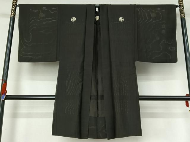 平和屋着物▽夏物　男性　羽織　黒紋付　スリーシーズン　春夏秋　絽　暗黒色　正絹　逸品　AABI2187jh