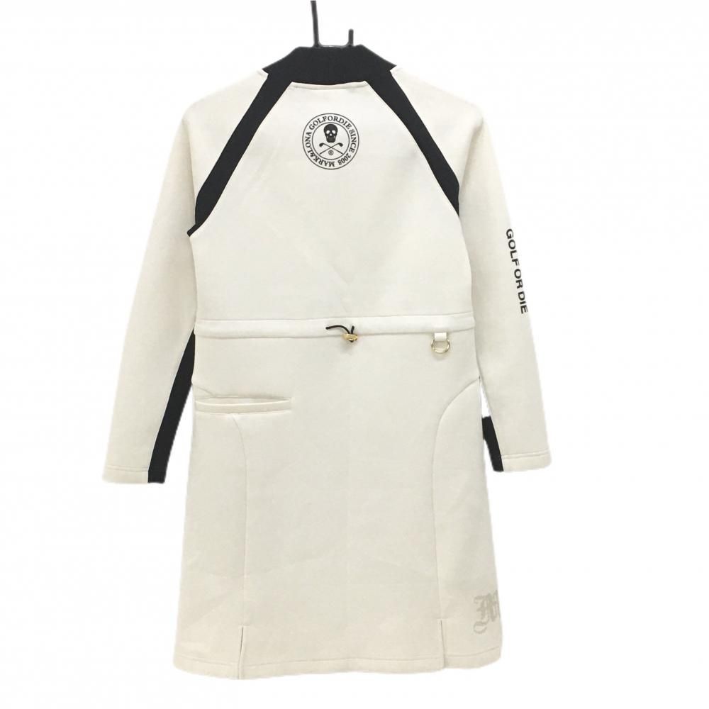 【美品】マークアンドロナ ハイネックワンピース 白×黒 ダンボールニット調 レディース 38(M) ゴルフウェア 2024年モデル MARK＆LONA 美品】マークアンドロナ ハイネックワンピース 白×黒 ダンボールニット