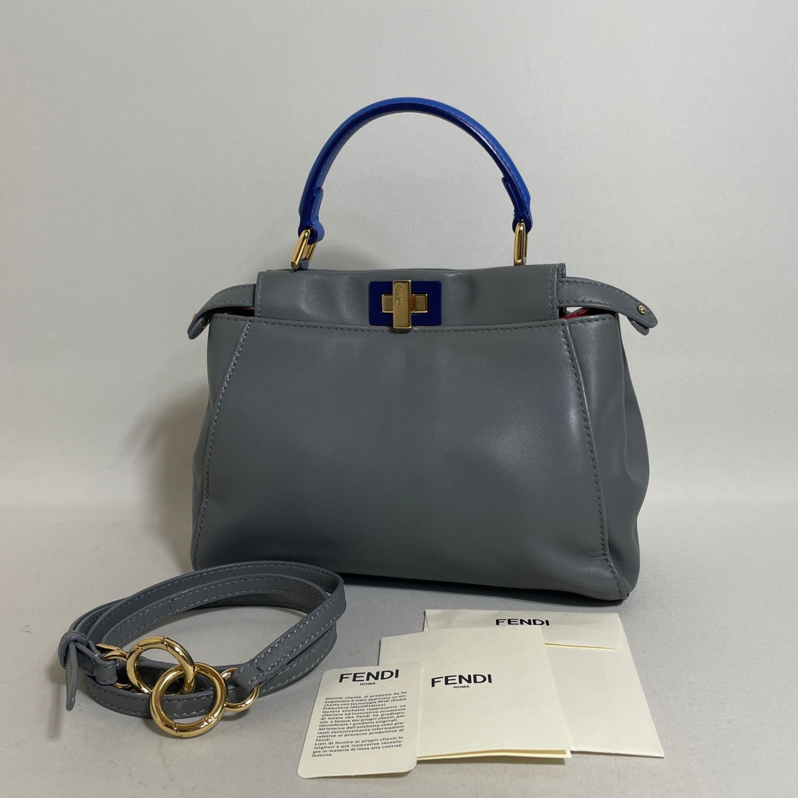 2603-292｜美品｜フェンディ ピーカブー ミニ 2WAYバッグ グレー 