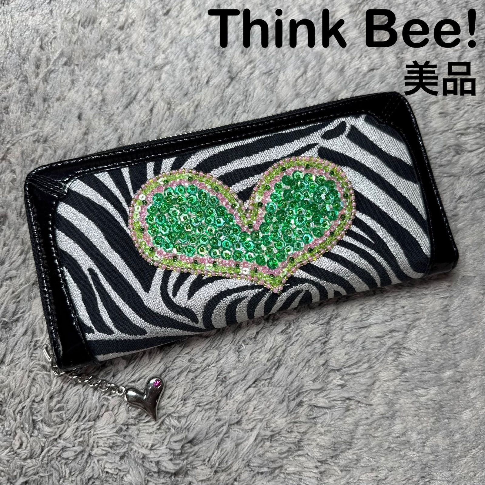 美品】Think Bee! シンクビー 長財布 ラウンドファスナー ハート 
