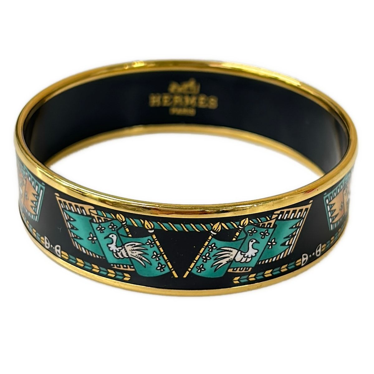HERMES(エルメス) バングル美品 エマイユ 黒×ゴールド×マルチ フラッグ HERMES(エルメス) バングル美品 エマイユ 黒×ゴールド×マルチ フラッグ