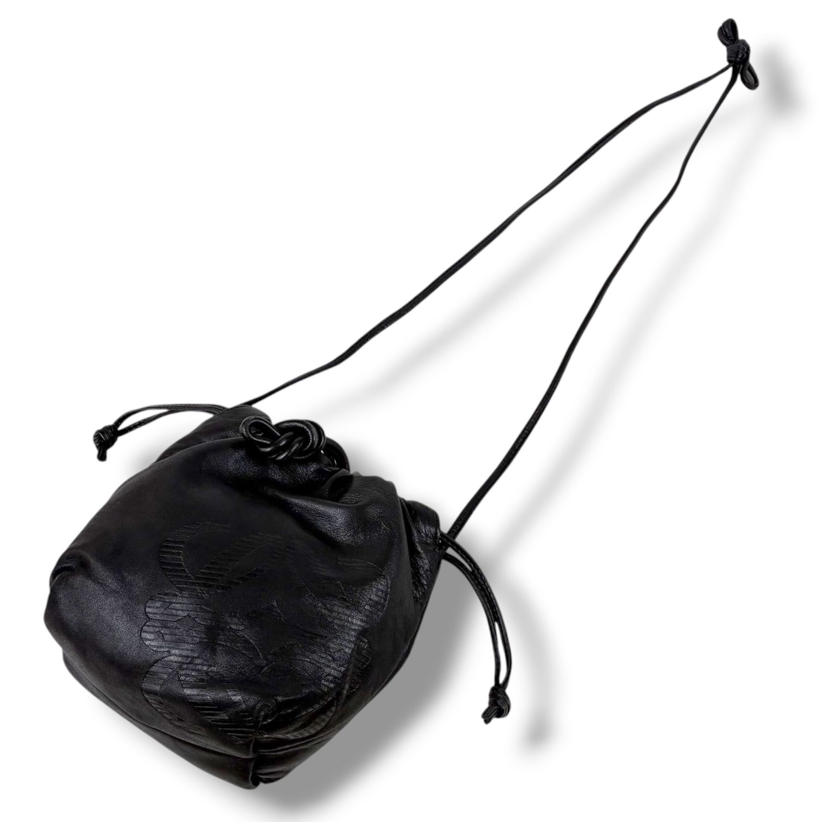 LOEWE ロエベ アナグラム 巾着 ミニ ショルダーバッグ ポシェット 黒 LOEWE ロエベ アナグラム ナッパレザー 巾着 ミニバッグ ショルダー
