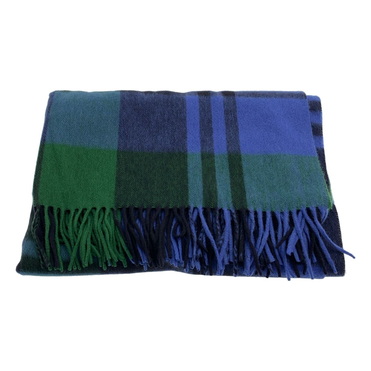 【美品】  JOSHUA ELLIS / ジョシュアエリス | cashmere 100％ / カシミヤ フリンジ 大判 ストール マフラー / ユニセックス | グリーン/ブルー 美品】 JOSHUA ELLIS / ジョシュアエリス | cashmere 100％ / カシミヤ