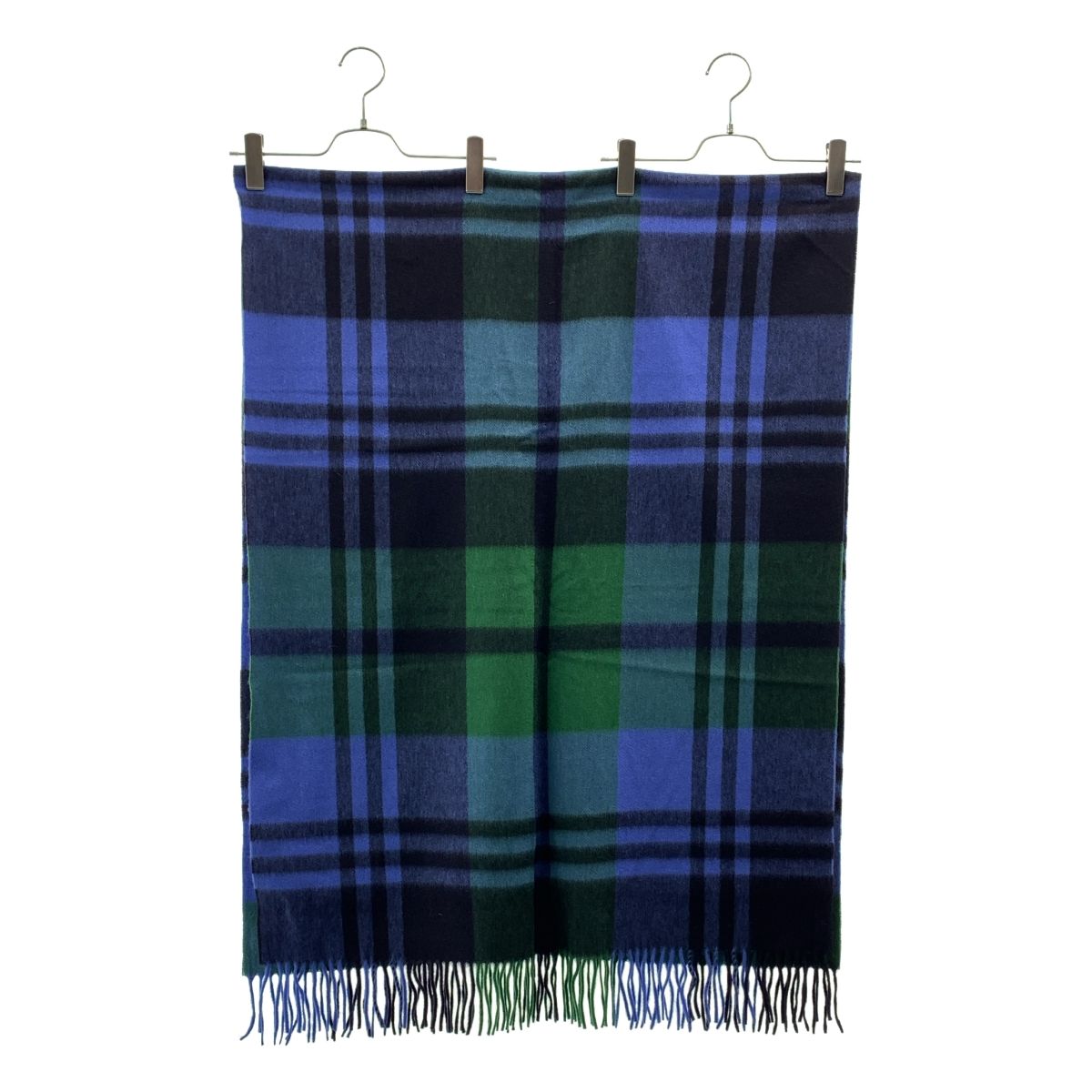 【美品】  JOSHUA ELLIS / ジョシュアエリス | cashmere 100％ / カシミヤ フリンジ 大判 ストール マフラー / ユニセックス | グリーン/ブルー 美品】 JOSHUA ELLIS / ジョシュアエリス | cashmere 100％ / カシミヤ