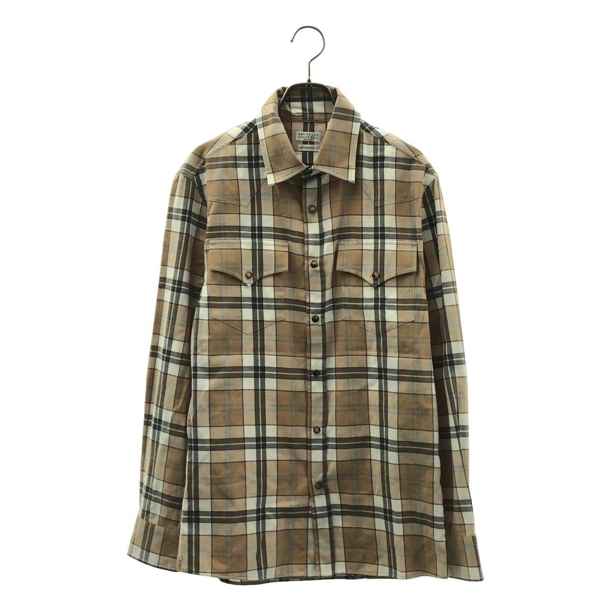 【美品】ブルネロクチネリ ウエスタンシャツ チェック ベージュ S BRUNELLO CUCINELLI / ブルネロクチネリ | LEISURE FIT / チェック