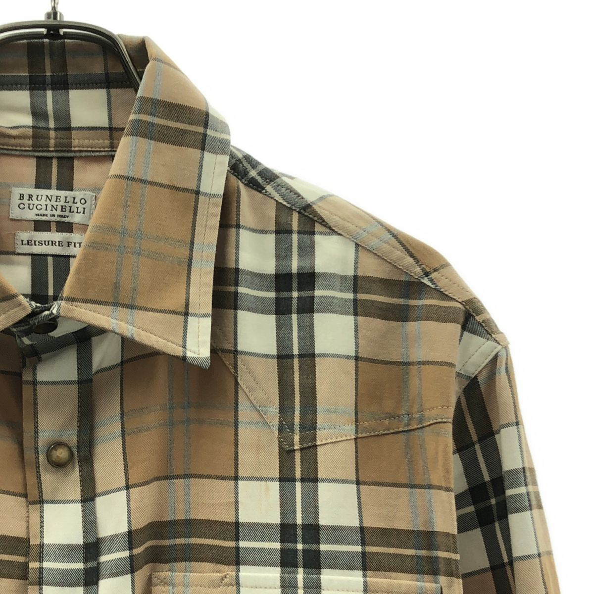 【美品】ブルネロクチネリ ウエスタンシャツ チェック ベージュ S BRUNELLO CUCINELLI / ブルネロクチネリ | LEISURE FIT / チェック