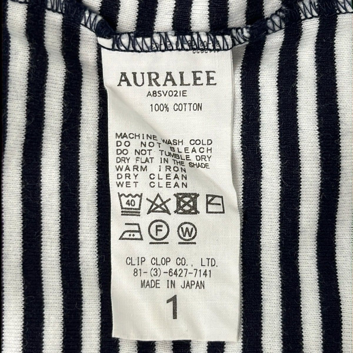 AURALEE(オーラリー) 長袖カットソー サイズ1 S レディース美品  - ダークネイビー×白 Vネック/ボーダー/IENA AURALEE - AURALEE(オーラリー) 長袖カットソー サイズ1 S レディース