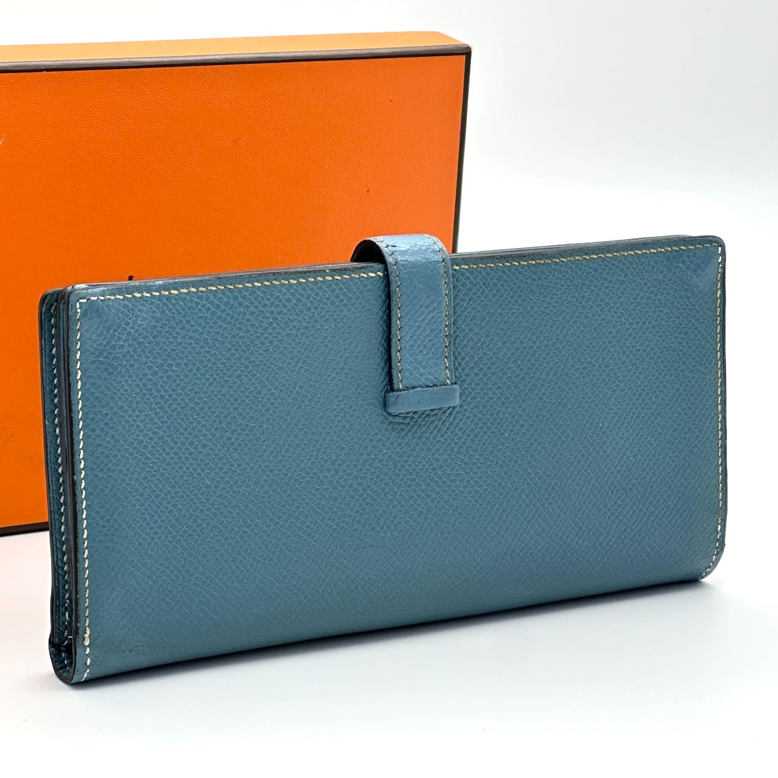 極美品】HERMES エルメス べアンスフレ ブルージーン □O 長財布 