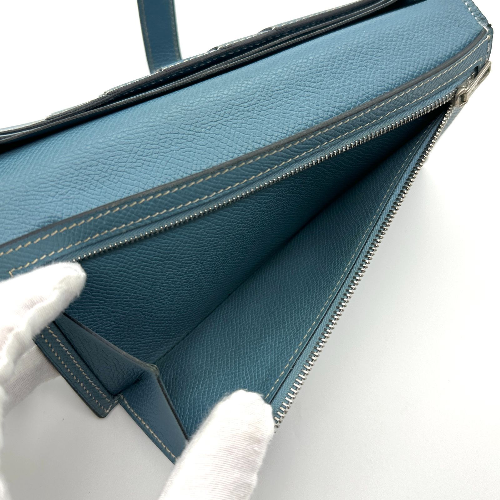 極美品】HERMES エルメス べアンスフレ ブルージーン □O 長財布