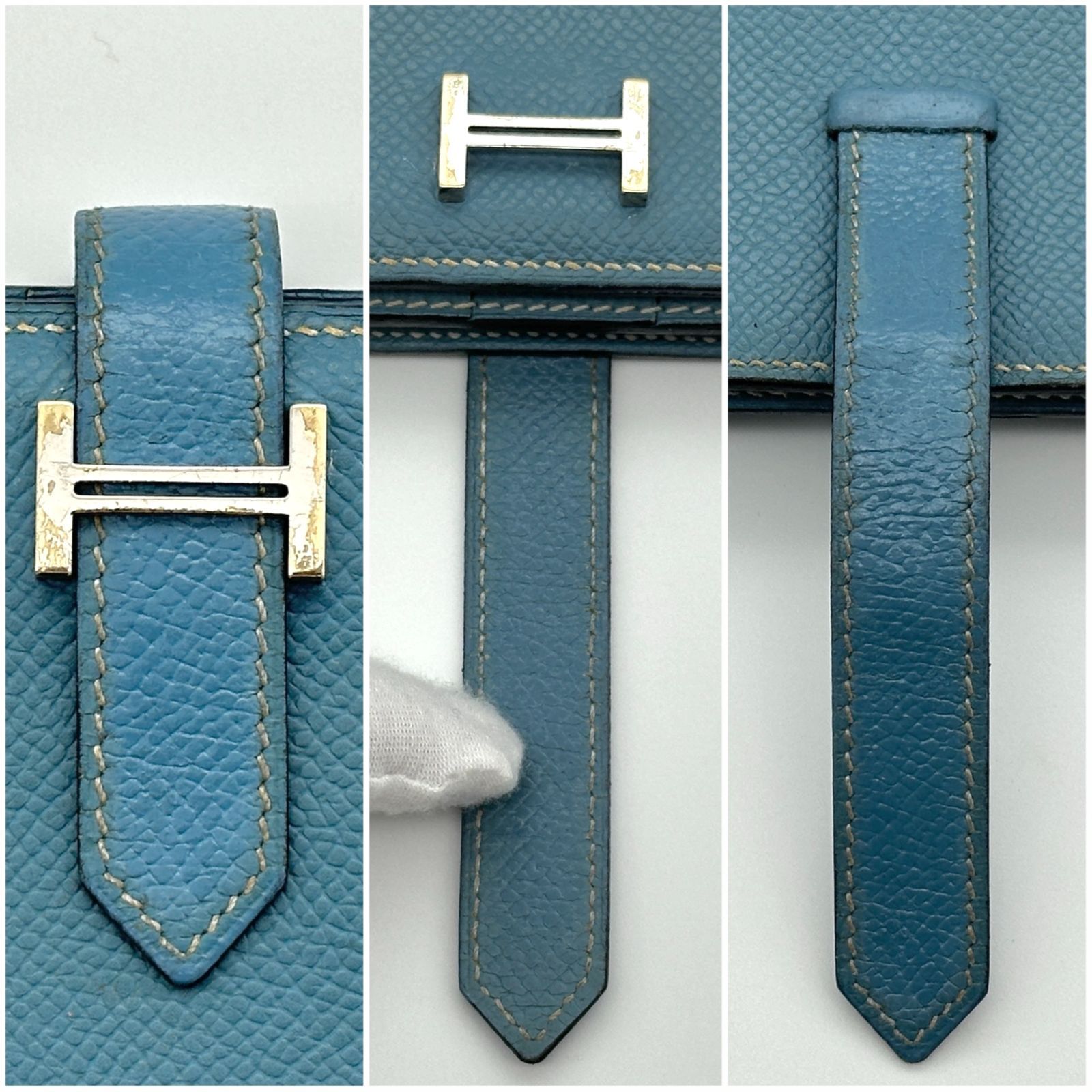 極美品】HERMES エルメス べアンスフレ ブルージーン □O 長財布