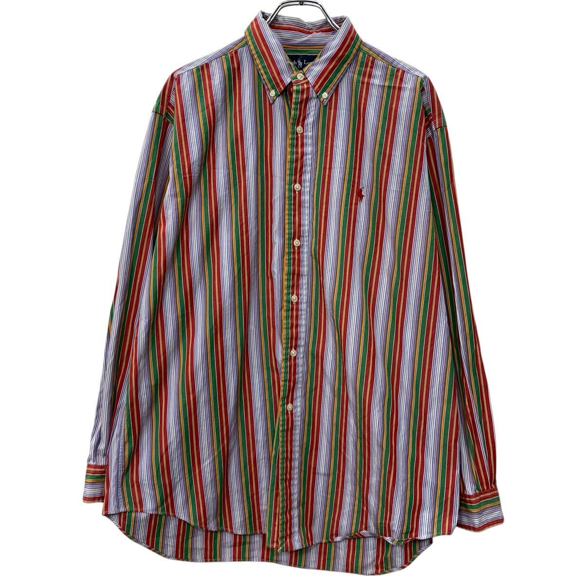 90s Ralph Lauren 長袖 ストライプシャツ レッド マルチカラー ラルフ 