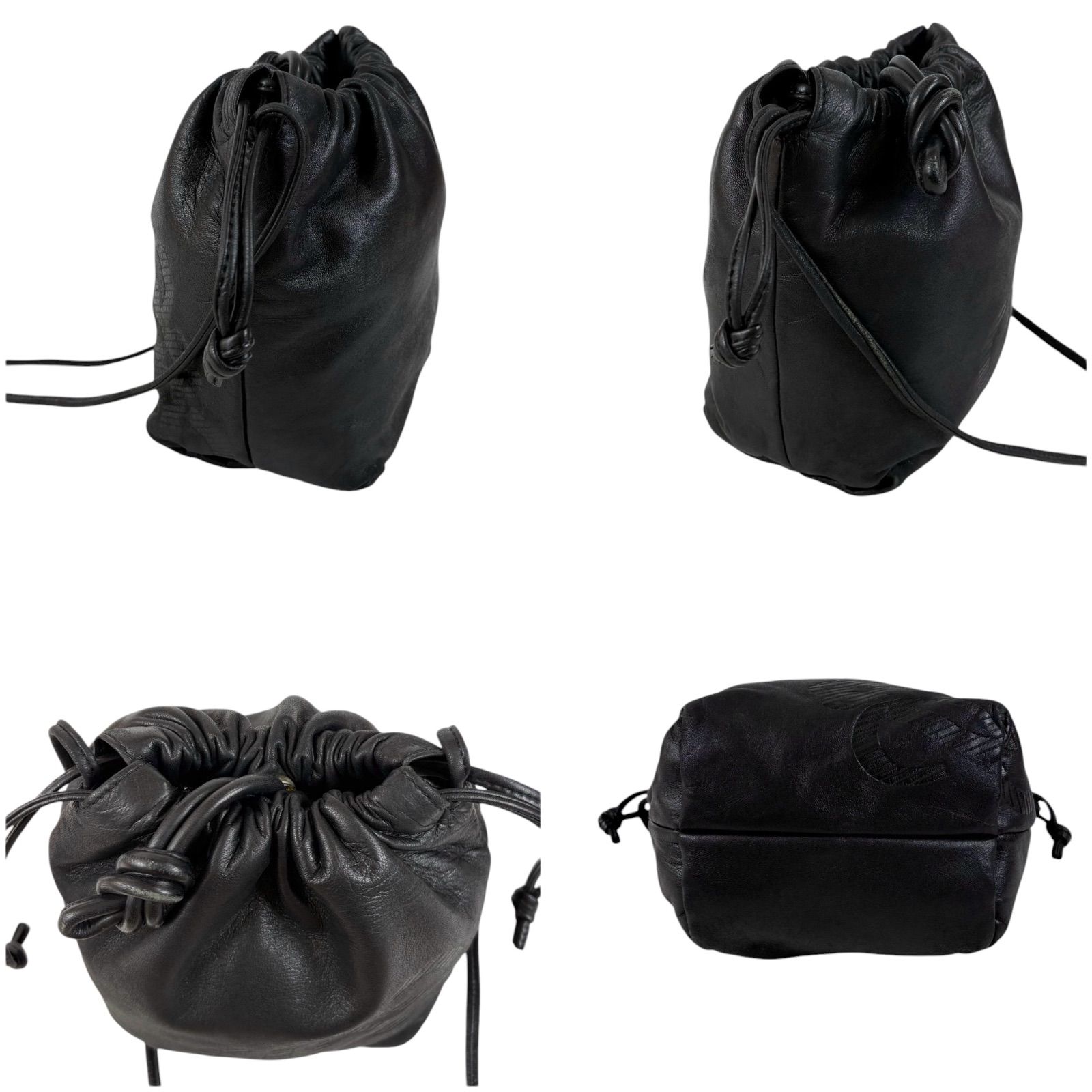 LOEWE ロエベ アナグラム 巾着 ミニ ショルダーバッグ ポシェット 黒 LOEWE ロエベ アナグラム ナッパレザー 巾着 ミニバッグ ショルダー