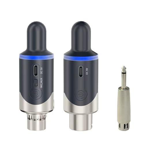 ワイヤレスマイクシステム送信機と受信機 UHF XLR 充電式 マイクとミキサー/PAシステム/アンプを無線で繋げる 自動ペアリング 50ｍ長距離伝送 ワイヤレスシステム 無線送受信機 6.35mm変換アダプター付き 日本語説明書付き