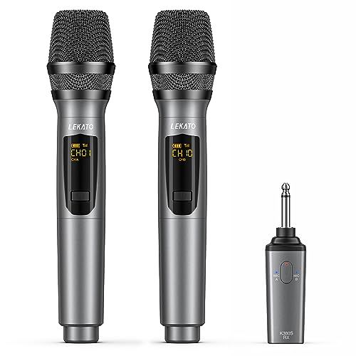 LEKATO 充電式ワイヤレスマイク UHF ダイナミック ハンドヘルド 無線マイクロフォン ミニレシーバ付き 会議/カラオケ/ホームパーティーに大活躍【2個セット】